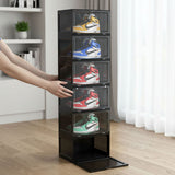 SOGA 6 Tier Black Portable Shoe Organiser Sneaker Footwear Folding Plastic Bin Stackable Storage Box with Magnetic Door