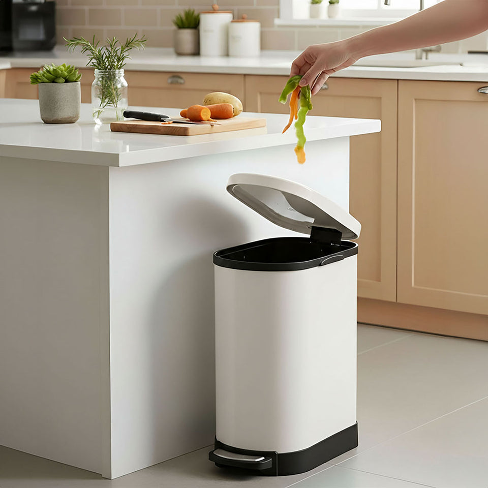 SOGA Foot Pedal Stainless Steel Rubbish Recycling Garbage Waste Trash Bin 10L U White