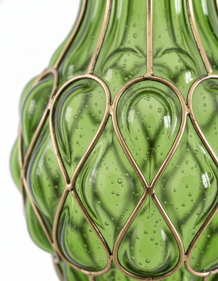 SOGA 67cm Green Glass Tall Floor Vase with Metal Flower Stand