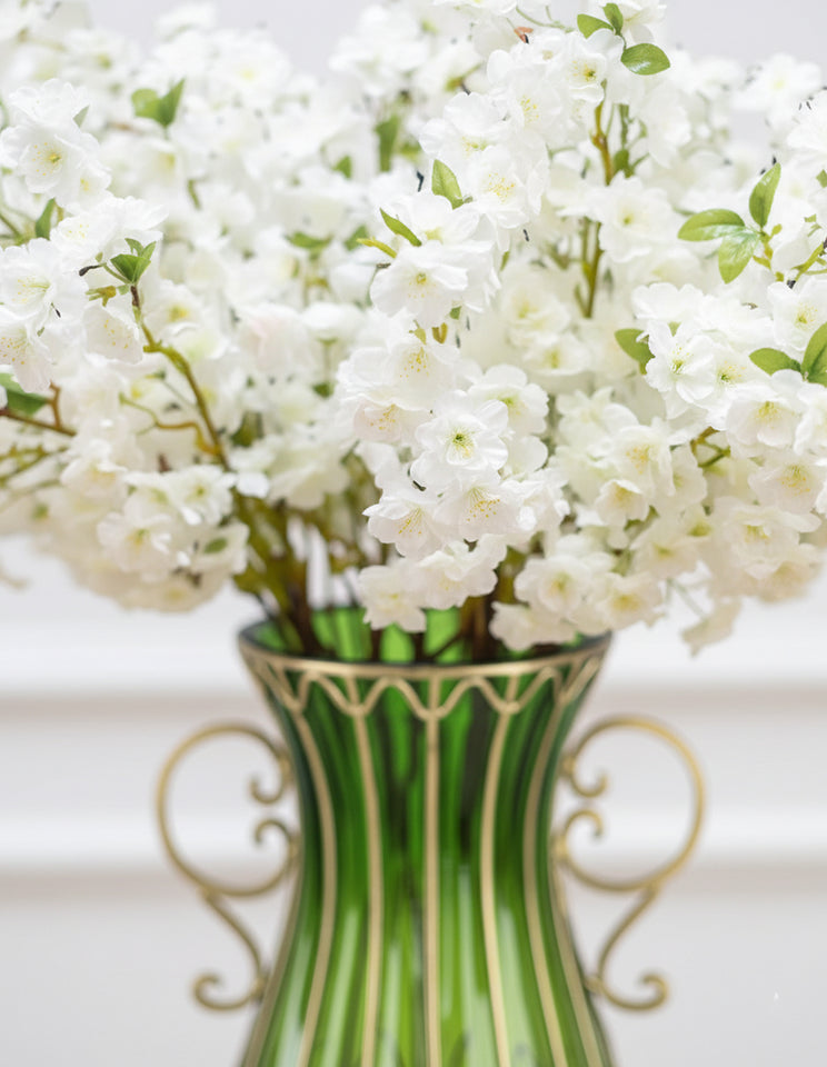 SOGA 51cm Green Glass Tall Floor Vase and 10pcs White Artificial Fake Flower Set