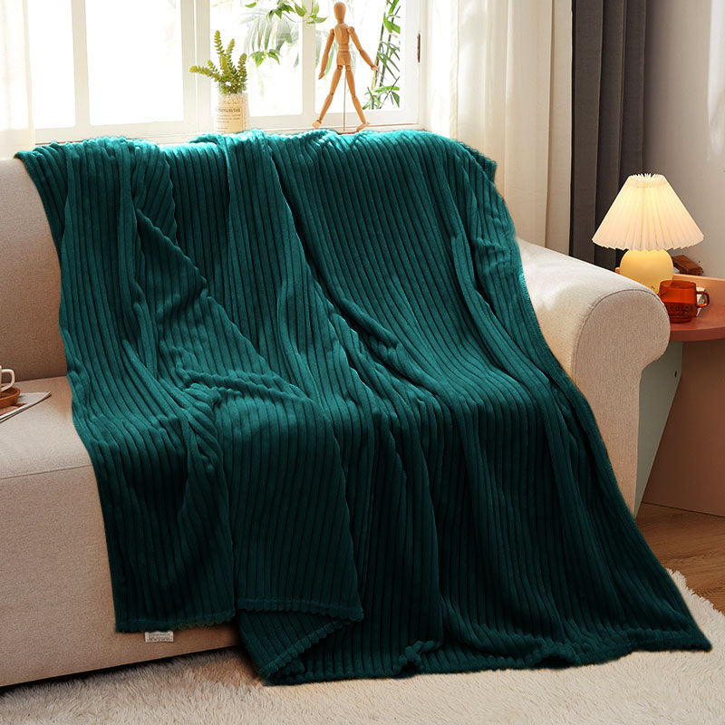 SOGA 2X Dark GreenThrow Blanket Warm Cozy Striped Pattern Thin Flannel Coverlet Fleece Bed Sofa Comforter
