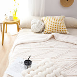 SOGA 2X 200x230cm Throw Blanket White Chenille Fleece Knitted Fabric on One Side Soft Suede