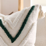 SOGA 2X Boho Tufted Cushion 45cm Tassel Beige Green Geometric Chevron Throw Pillow