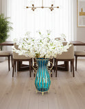 SOGA 51cm Blue Glass Tall Floor Vase and 10pcs White Artificial Fake Flower Set