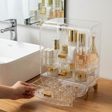 SOGA 3 Tier Transparent Multifunctional Countertop Cosmetic Storage Makeup Perfume Skincare Display Stand Shelf Drawer Type Organiser