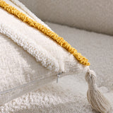 SOGA 2X Boho Tufted Cushion 45cm Tassel Beige Yellow Geometric Chevron Throw Pillow