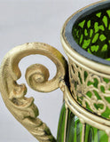 SOGA Green Glass Flower Vase with 8 Bunch 5 Heads Artificial Fake Silk Rose Home Decor Set