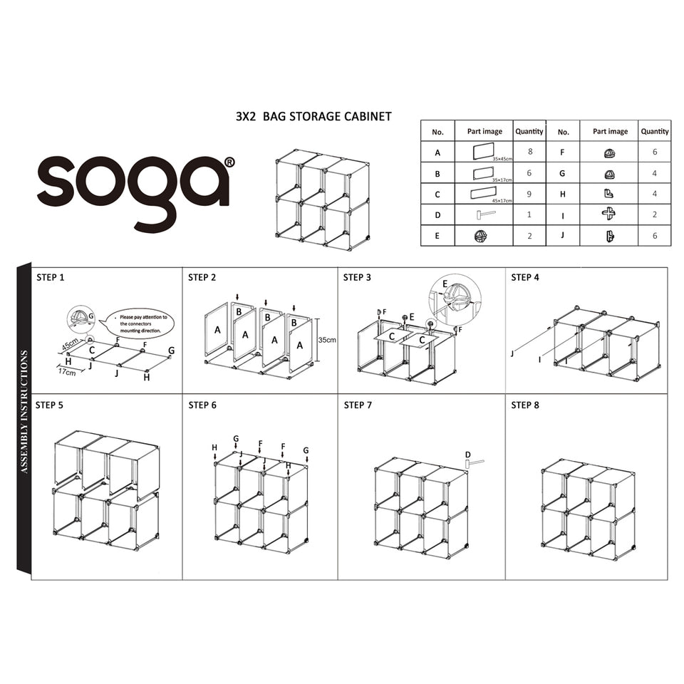SOGA 2X 3 Tier Multifunctional PP Plastic Bag Box Portable Cubby DIY Storage Shelves Stackable Handbag Purse Organiser