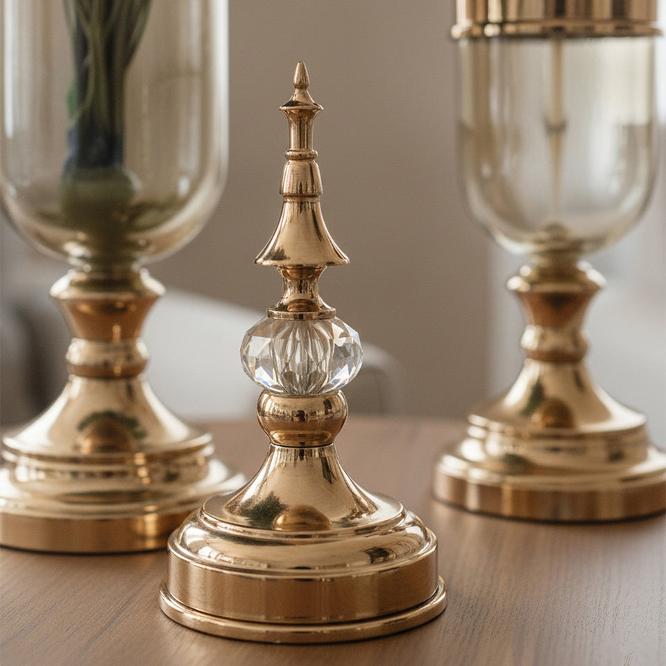 SOGA 2 x Clear Glass Flower Vase with Lid and White Flower Filler Vase Gold Set