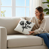 SOGA 45cm White Black Rose Floral Embroidered Throw Pillow