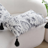 SOGA 2X 35cm Throw Pillow  Black and White Floral Print Elegant with Tassel Accents Home Decor