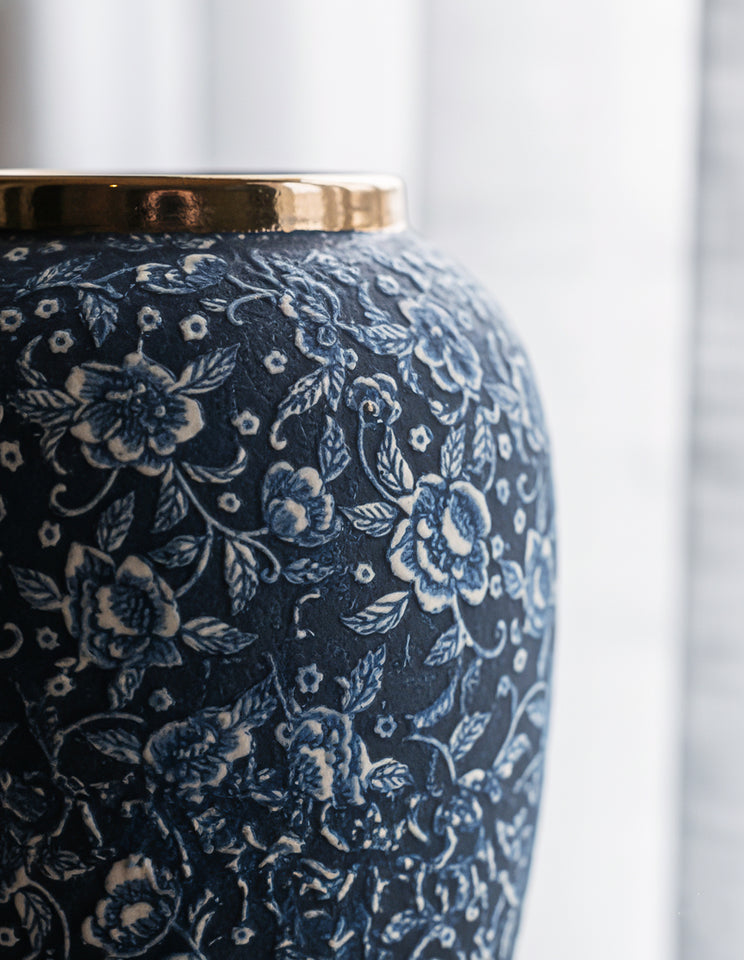 SOGA 30x19cm Blue with White Mini Floral Medium Ceramic Flower Vase Elegant Living Room Home Decor