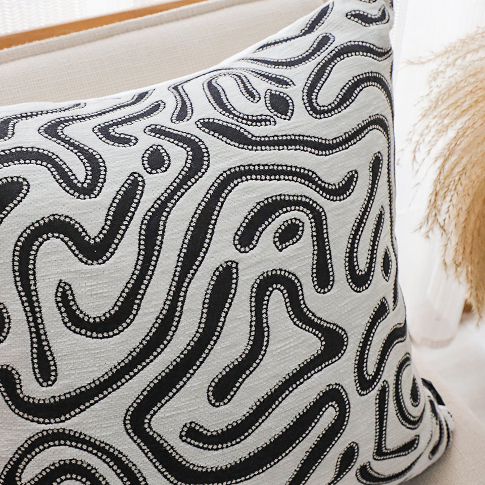 SOGA 2X 50cm Black White Abstract Swirl Pattern Decorative Throw Pillow