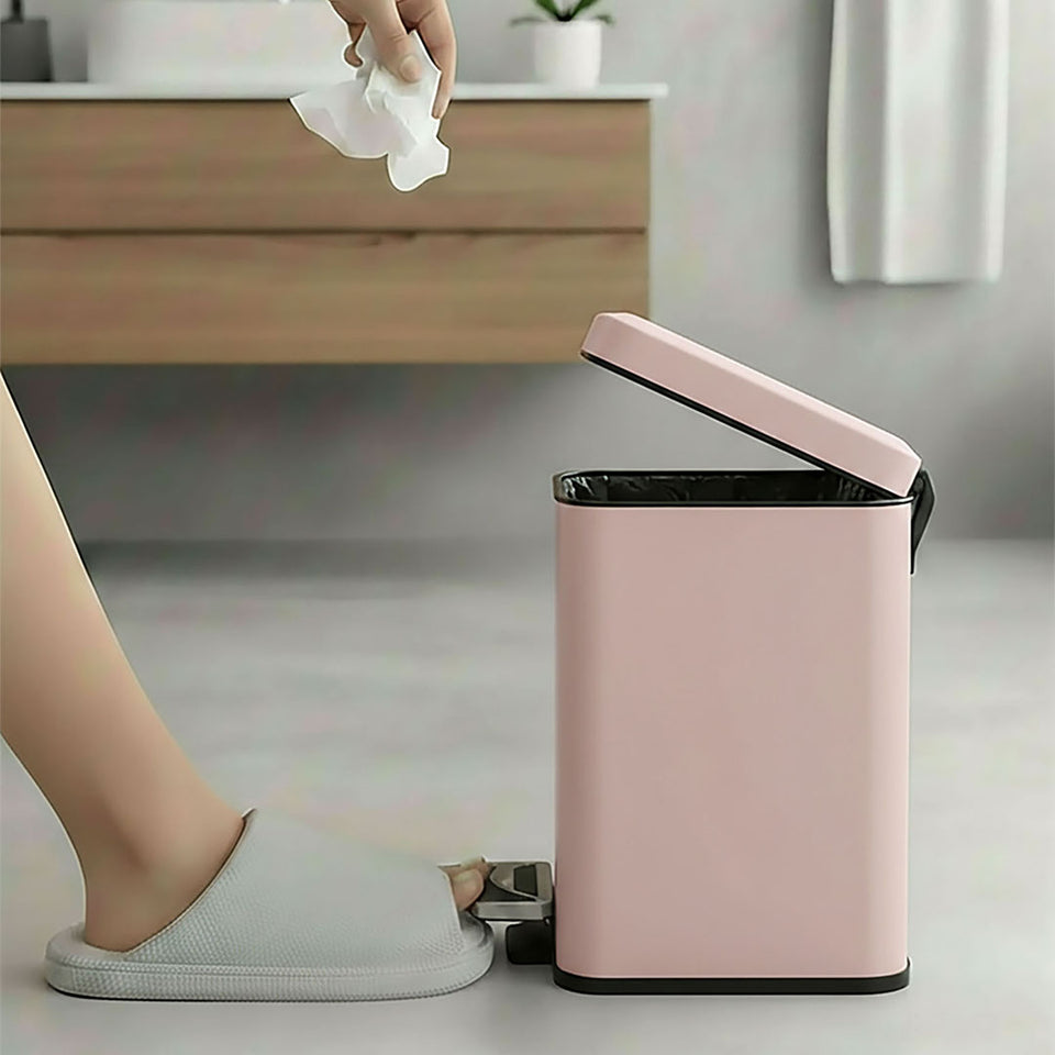 SOGA 2X Foot Pedal Stainless Steel Rubbish Recycling Garbage Waste Trash Bin Square 6L Pink