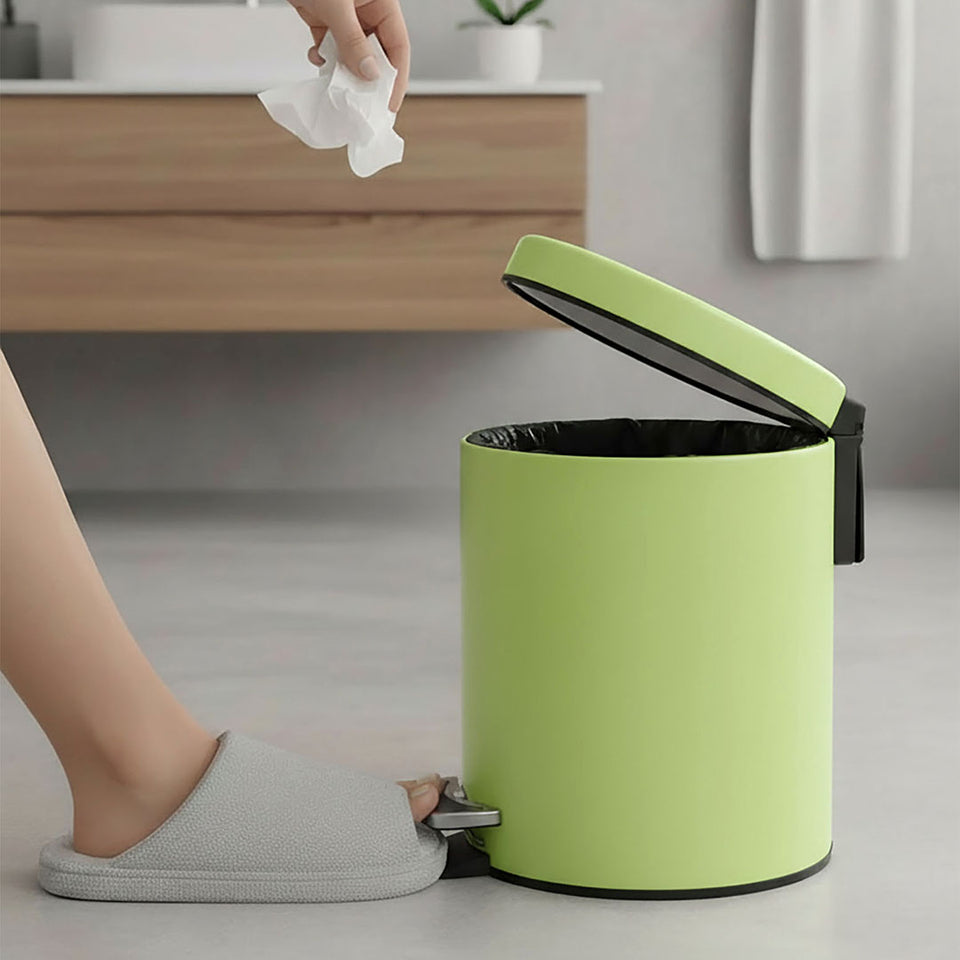 SOGA Foot Pedal Stainless Steel Rubbish Recycling Garbage Waste Trash Bin Round 7L Green