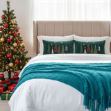 SOGA Christmas Bundle – 2 Dark Green Christmas Forest Lumbar Pillow & Teal Knitted Throw Blanket