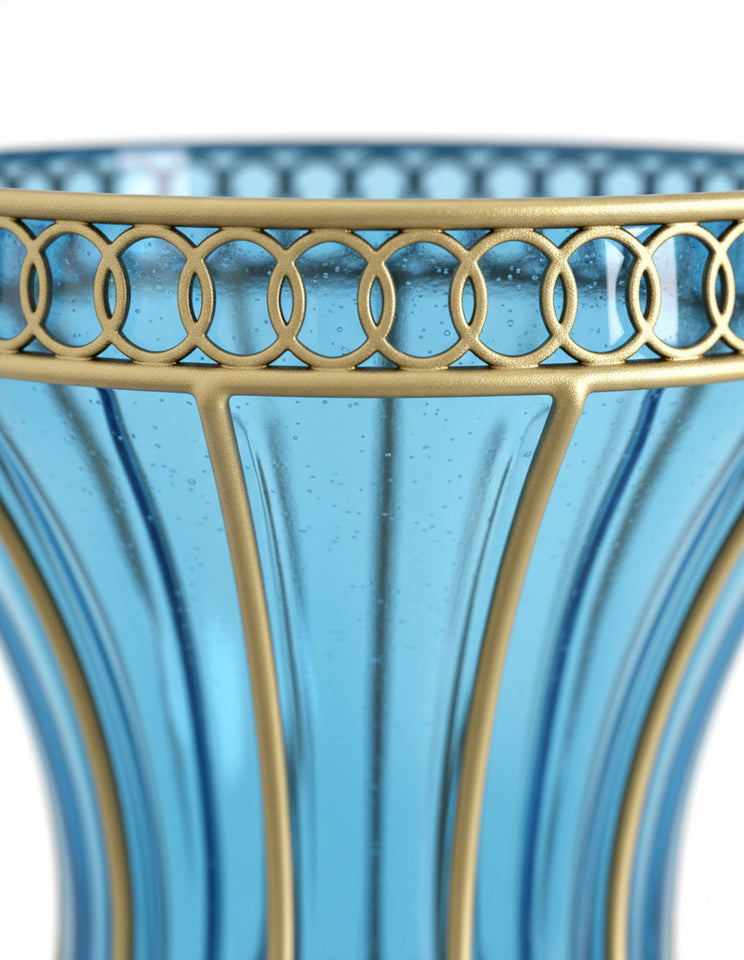 SOGA 67cm Blue Glass Tall Floor Vase with 10pcs White Artificial Fake Flower Set