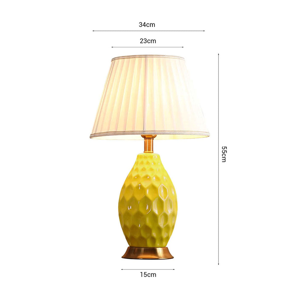 SOGA 2X Textured Ceramic Oval Table Lamp with Gold Metal Base Yellow