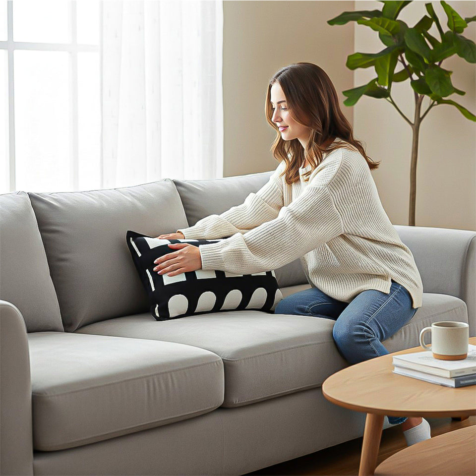 SOGA 30cm Contemporary Black White Geometric Pattern Throw Pillow