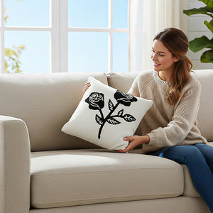 SOGA 2X 45cm White Black Rose Floral Embroidered Throw Pillow