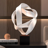 SOGA 41cm White Abstract Sculpture Loop-Inspired Art with Black Base for Home Decor