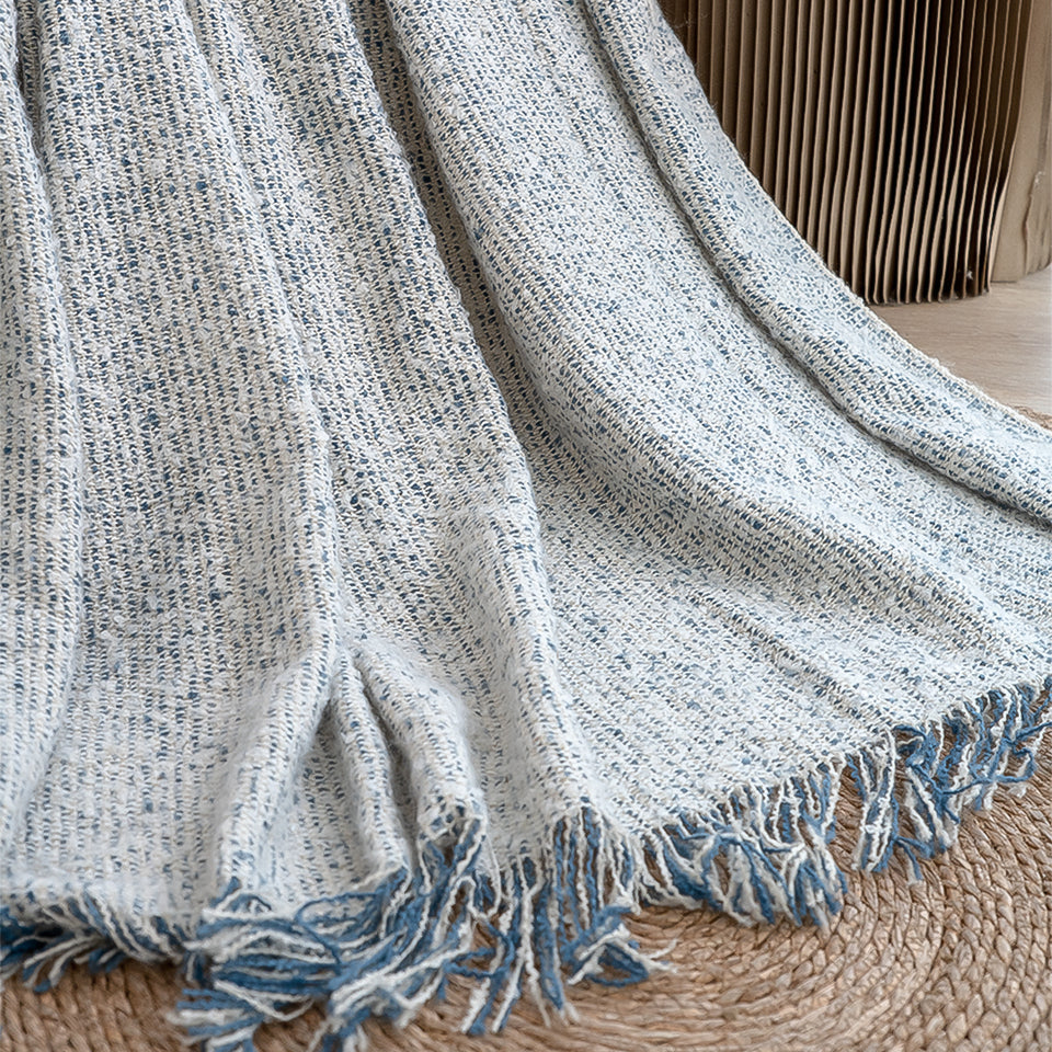 SOGA 2X Light Blue-Gray Tassel Throw Blanket 160x200cm Soft Polyester