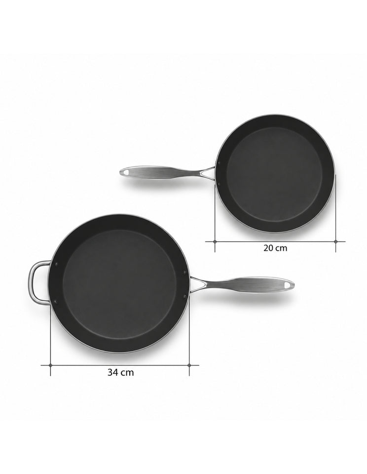 SOGA Stainless Steel Non-Stick Induction Fry Pan Set 20cm & 34cm
