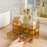 SOGA 3 Tier Golden Yellow Multifunctional Countertop Cosmetic Storage Makeup Perfume Skincare Display Stand Shelf Drawer Type Organiser