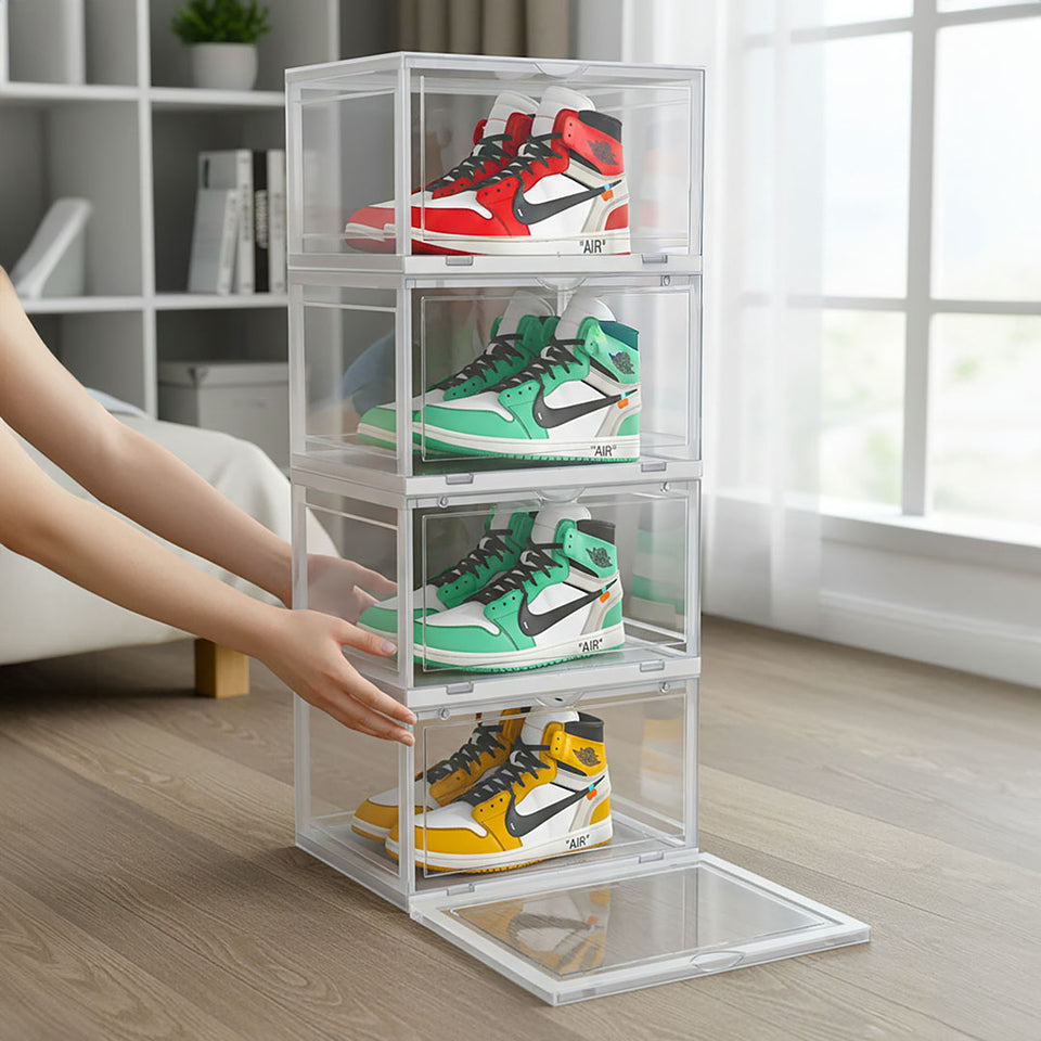 SOGA 2X 6 Tier Transparent Portable Shoe Organiser Sneaker Footwear Folding Plastic Bin Stackable Storage Box with Magnetic Door