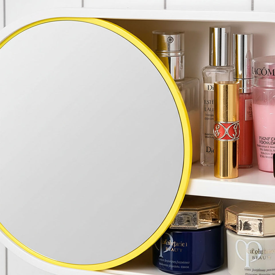 SOGA 39cm Oval Wall-Mounted Mirror Storage Box Vanity Mirror Rack Bathroom Adhesive Shelf Home Organiser Decor