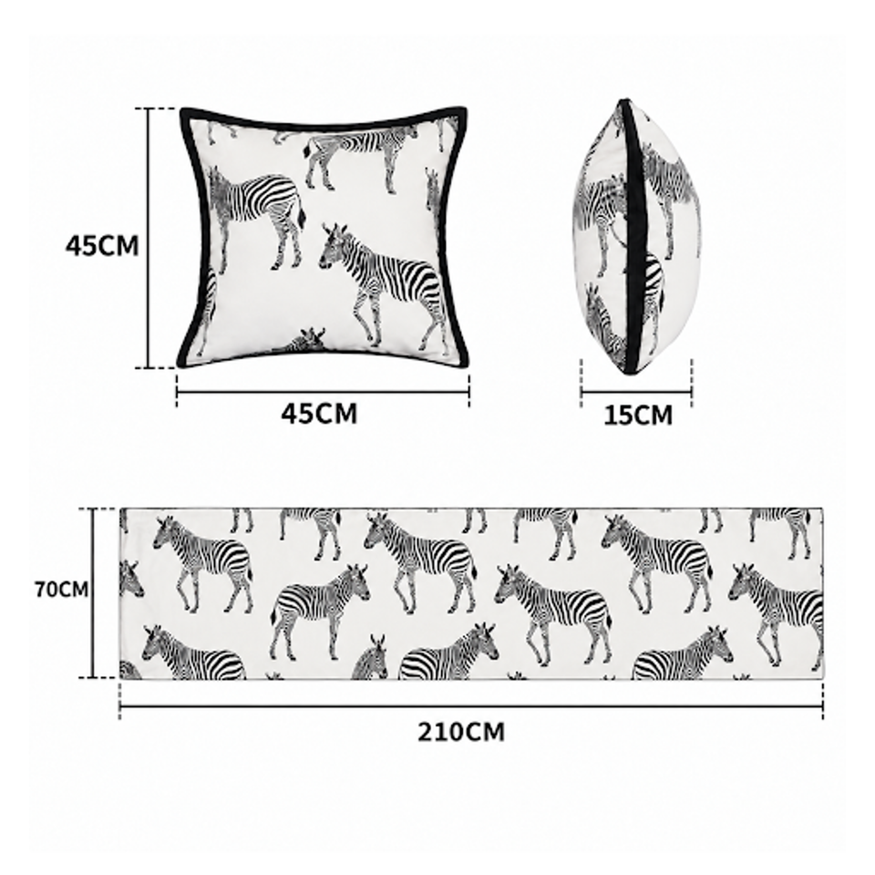 SOGA 1.5m Bed Light Luxury Zebra Vintage Bed Scarf Runner Bedding Tail Pad Flag For Home Hotel Set of 3