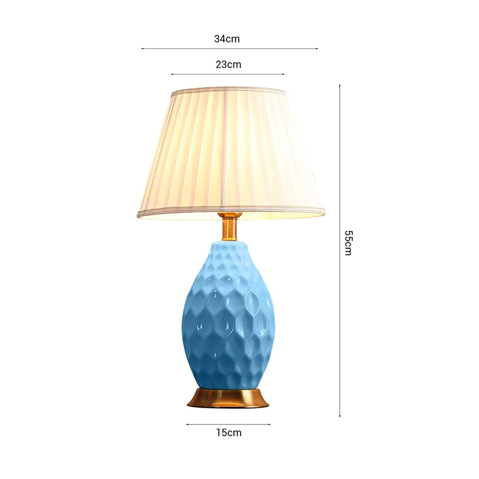 SOGA 4X Textured Ceramic Oval Table Lamp with Gold Metal Base Blue