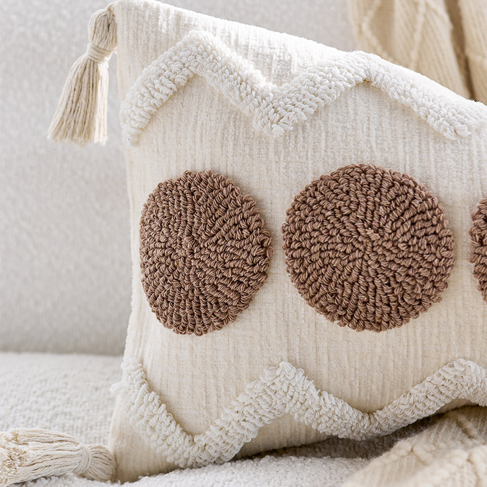 SOGA 2X Boho Tufted Cushion 30x50cm Tassel White Brown Circle Decorative Throw Pillow