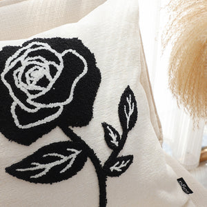SOGA 2X 45cm White Black Single Rose Embroidered Throw Pillow