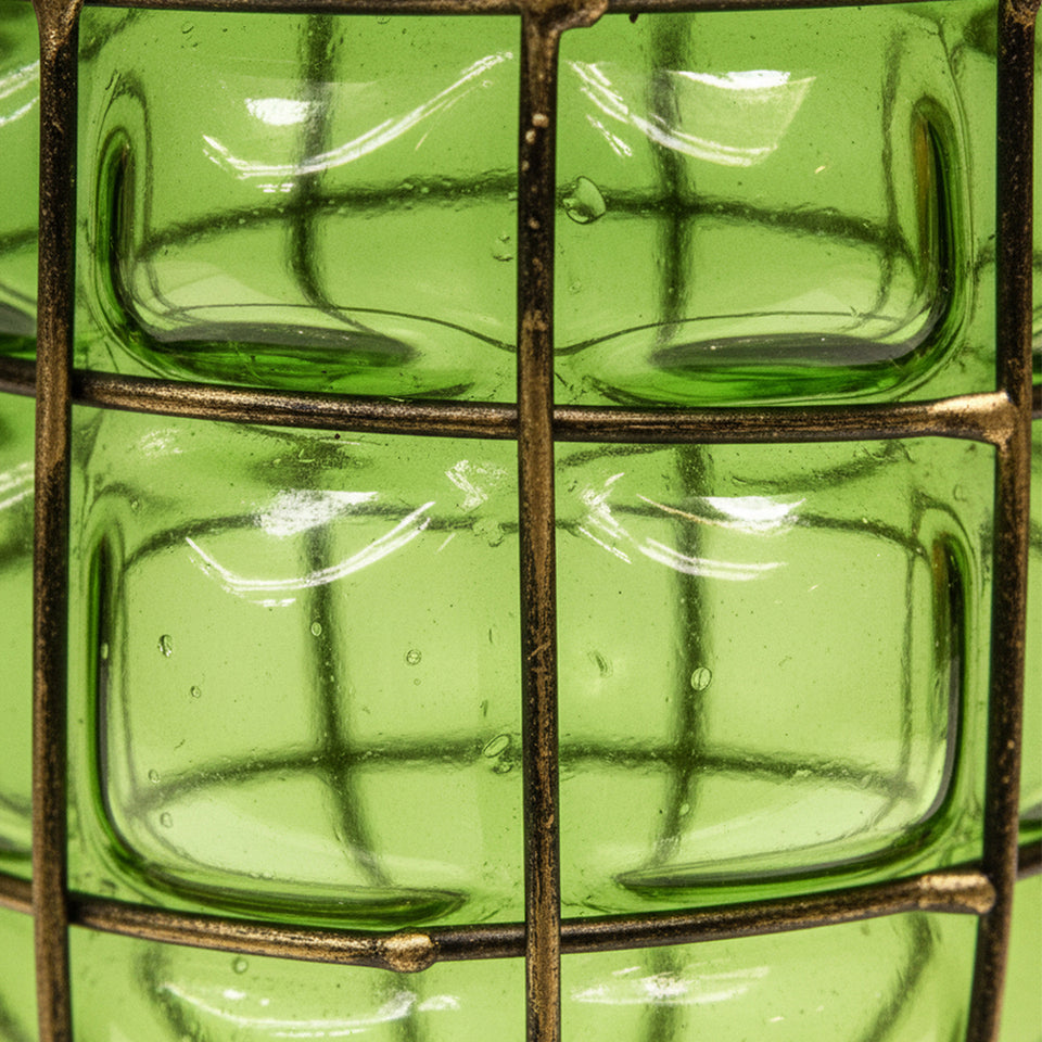 SOGA Green Colored European Glass Jar Flower Vase Solid Base with Metal Handle
