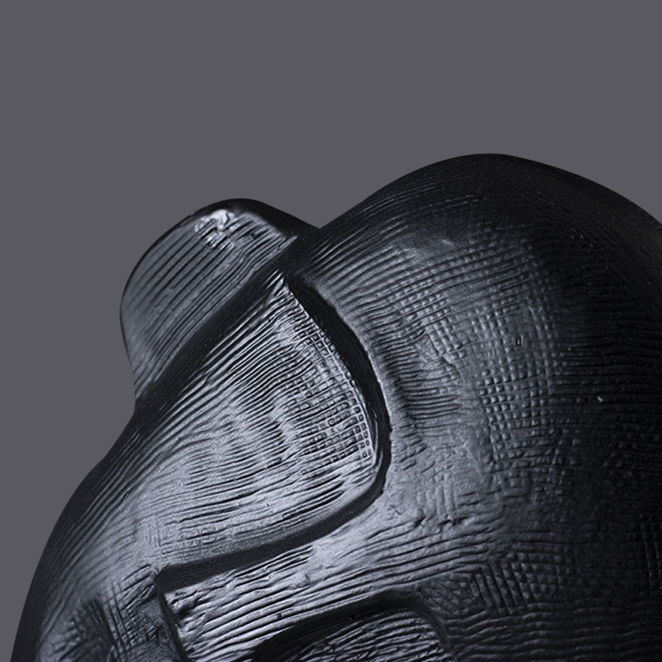 SOGA 38cm Black Minimalist Head Resin Sculpture with Hand at Side and Linear Texture for Home Decor