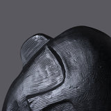 SOGA 38cm Black Minimalist Head Resin Sculpture with Hand at Side and Linear Texture for Home Decor