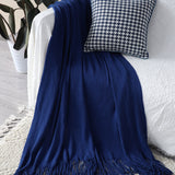 SOGA Royal Blue Acrylic Knitted Throw Blanket Solid Fringed Warm Cozy Woven Cover Couch Bed Sofa Home Decor