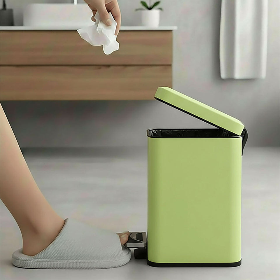 SOGA Foot Pedal Stainless Steel Square Trash Bin Green 6L