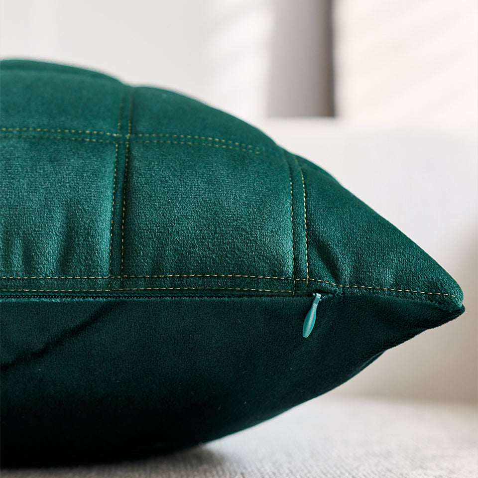 SOGA 2X 30cm Green Velvet Quilted Grid Pattern Decorative Throw Pillow