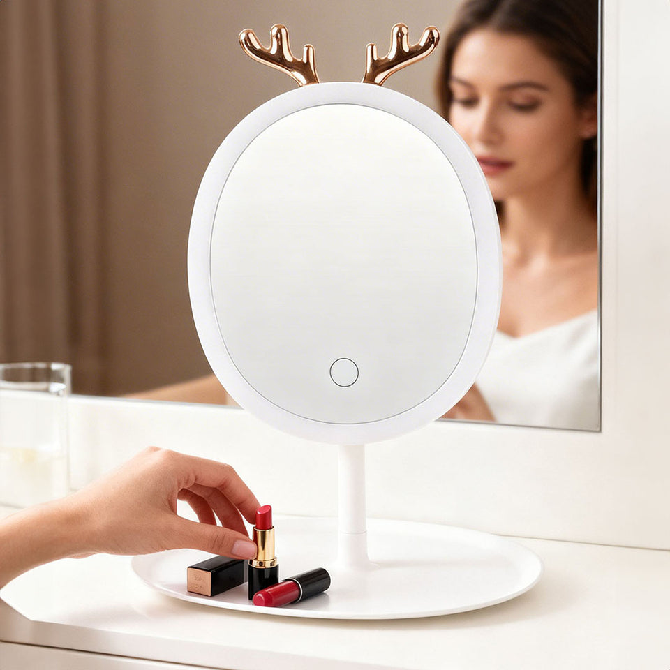 SOGA White Antler LED Light Makeup Mirror Tabletop Vanity Home Decor