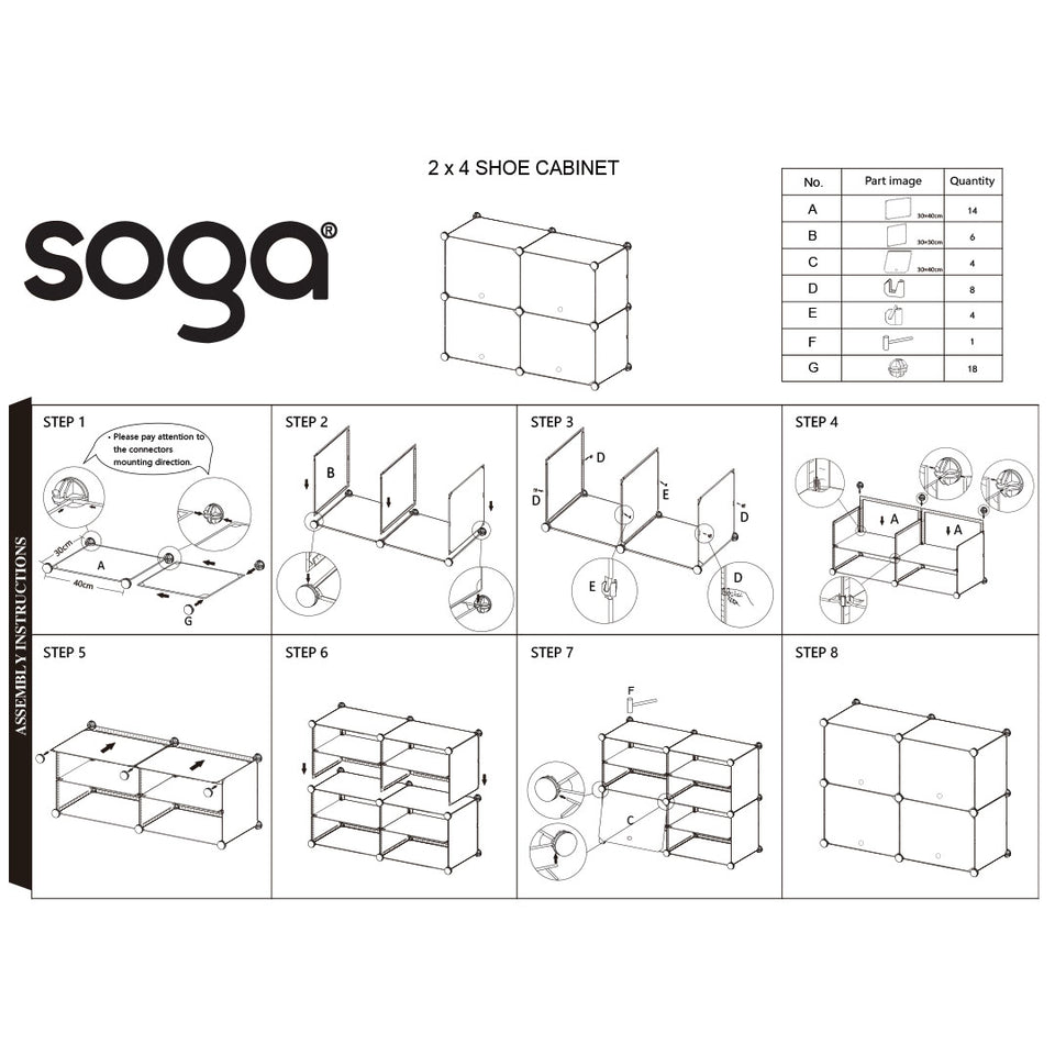SOGA 4 Tier 2 Column White Shoe Rack Organizer Sneaker Footwear Storage Stackable Stand Cabinet Portable Wardrobe with Cover