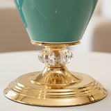 SOGA 42cm Ceramic Oval Flower Vase with Gold Metal Base Green