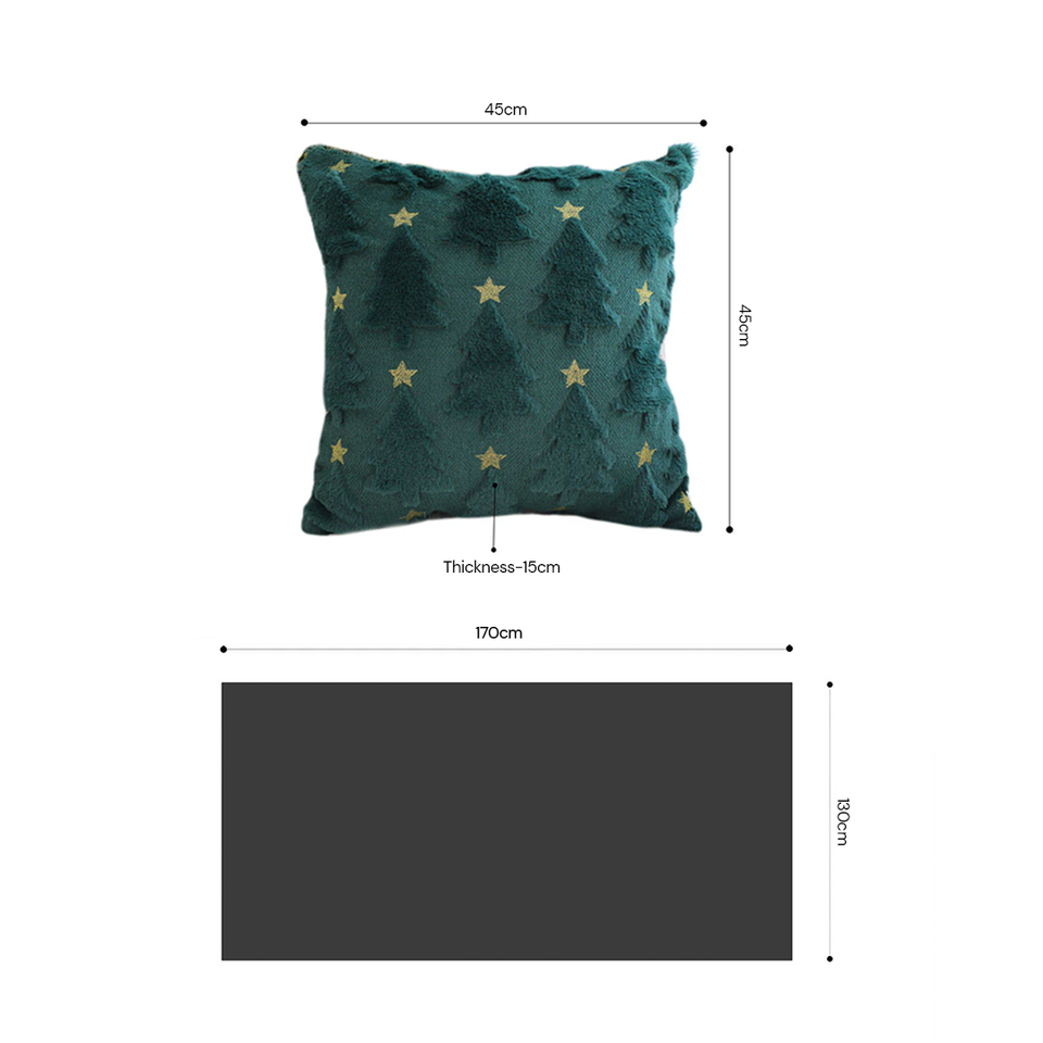 SOGA Christmas Bundle – 2 Festive Teal Christmas Tree Pillow & Red Holiday Throw Blanket