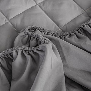 SOGA 2X Grey 138cm Wide Cross-Hatch Mattress Cover Thick Quilted Stretchable Bed Spread Sheet Protector with Pillow Covers