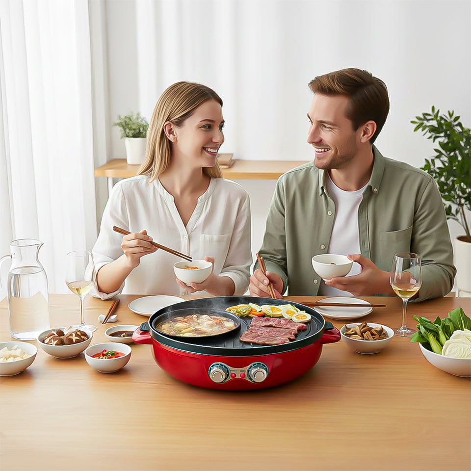 SOGA 2X 2-in-1 42CM Electric Hot Pot BBQ Grill Maifan Stone Non-Stick Coating 2100W