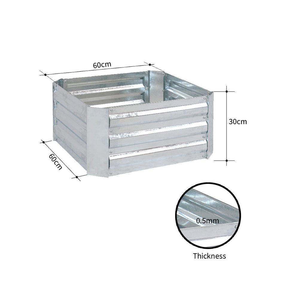 SOGA 2X 60cm Square Galvanised Raised Garden Bed Vegetable Herb Flower Outdoor Planter Box