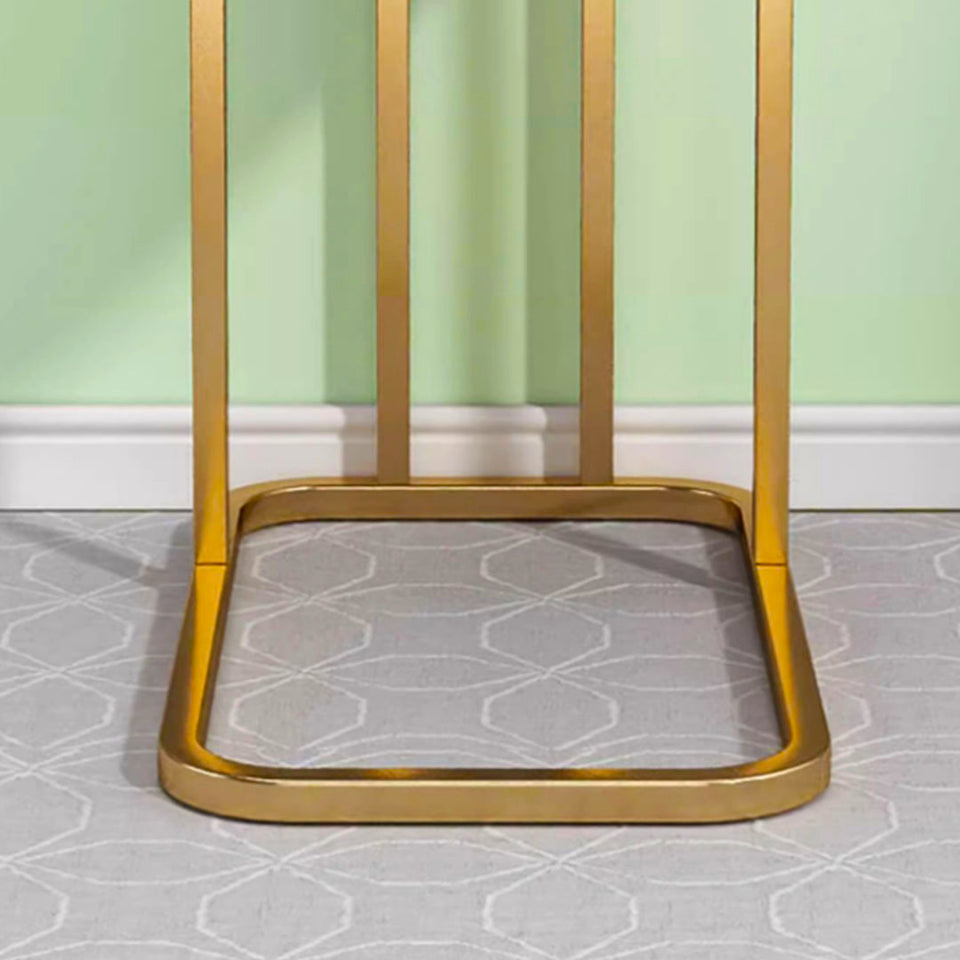 SOGA 2x 30x50cm White Stone-Patterned Sofa Side Tables – Square Mini Tables with Gold Metal Legs