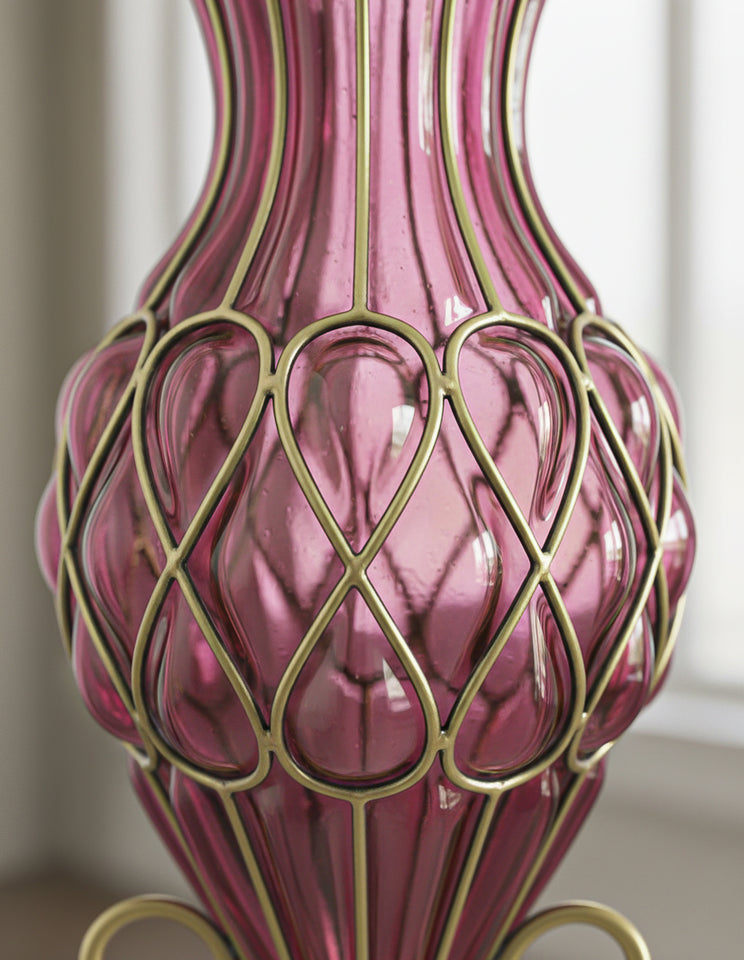 SOGA 67cm Purple Glass Tall Floor Vase with Metal Flower Stand