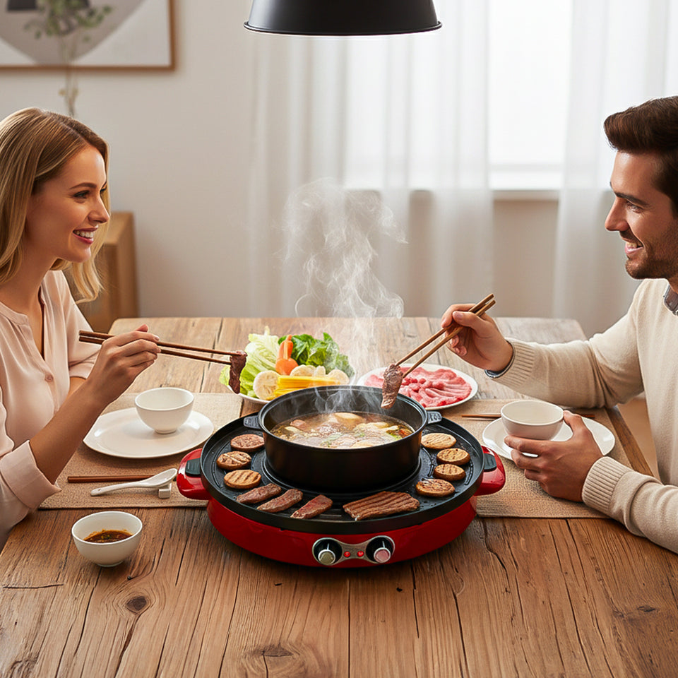 SOGA 2X 2-in-1 44CM Electric Hot Pot BBQ Grill Maifan Stone Non-Stick Coating 2100W